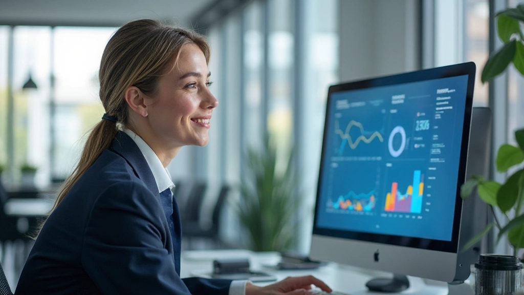 Person celebrating success after completing data analysis project, reviewing insights on screen