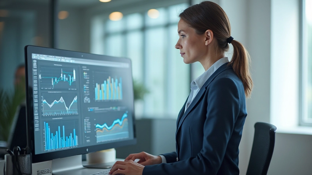 Dashboard showing various data types including charts, numbers, and text summaries in organized panels